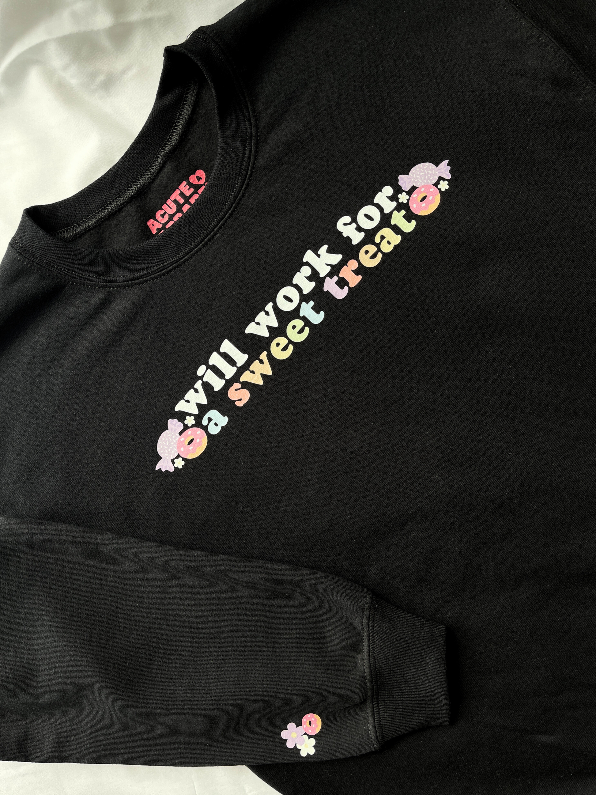 Cute Black Nurse Sweater - Will Work For A Sweet Treat Nurse Crewneck