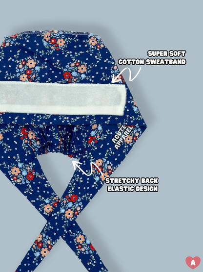 Navy Blooms Scrub Cap
