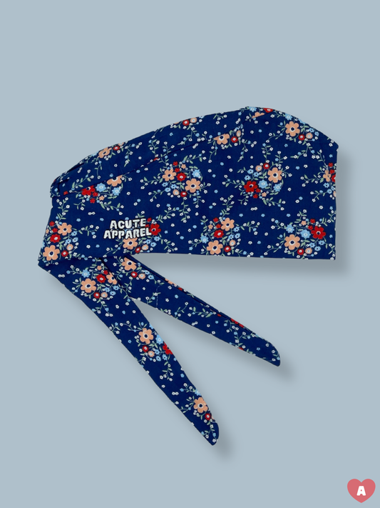 Navy Blooms Scrub Cap